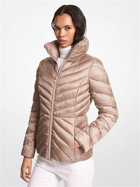 logo packable puffer coat with detachable hood michael michael kors|Michael Kors lightweight down jacket.